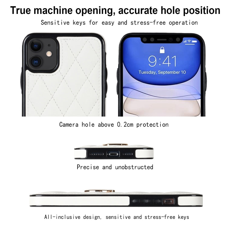For iPhone 11 Rhombic PU Leather Phone Case with Ring Holder