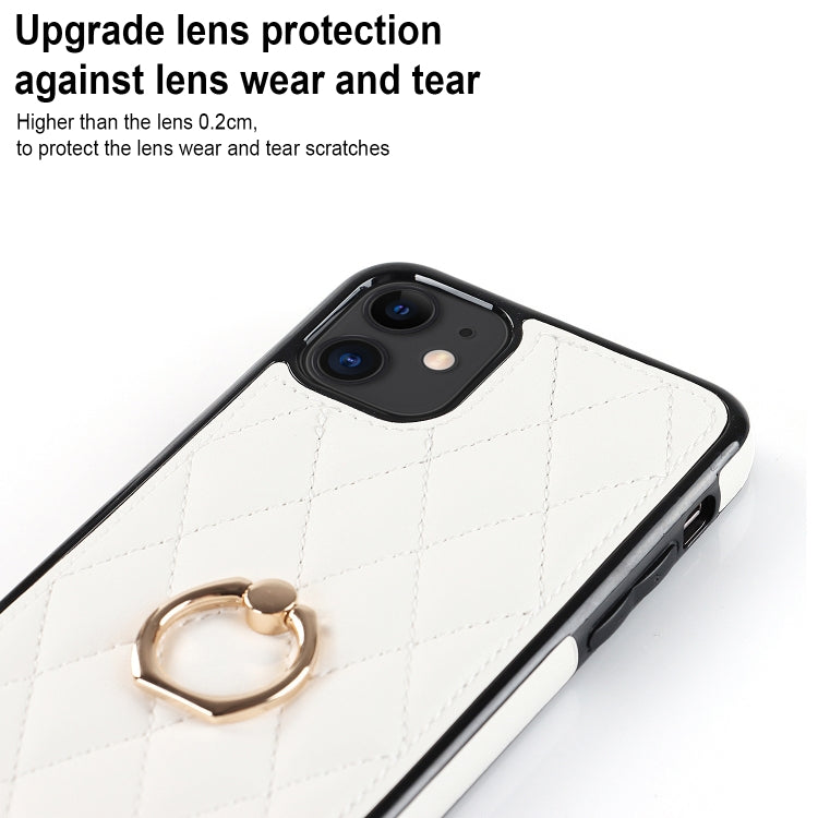 For iPhone 11 Rhombic PU Leather Phone Case with Ring Holder