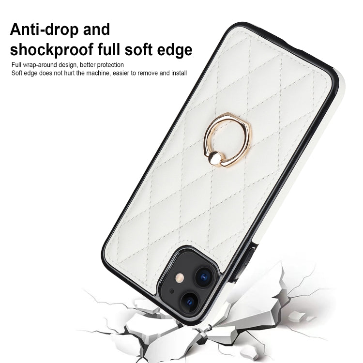 For iPhone 11 Rhombic PU Leather Phone Case with Ring Holder