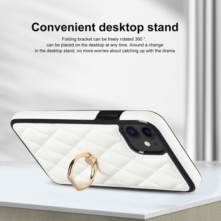 For iPhone 11 Rhombic PU Leather Phone Case with Ring Holder