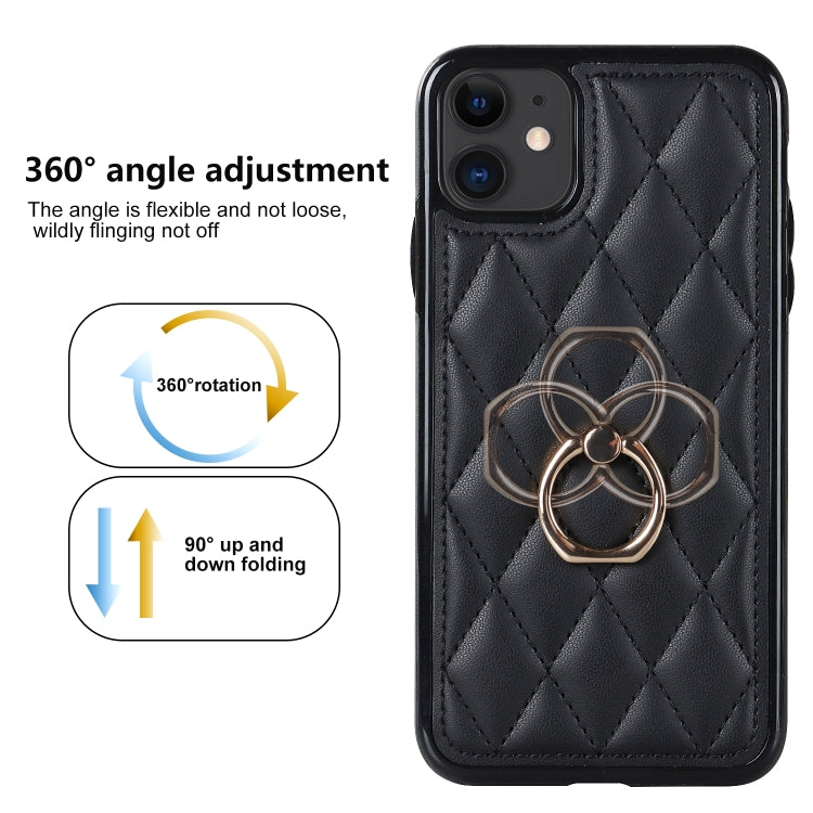 For iPhone 11 Rhombic PU Leather Phone Case with Ring Holder