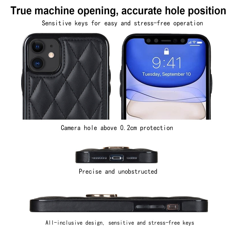For iPhone 11 Rhombic PU Leather Phone Case with Ring Holder