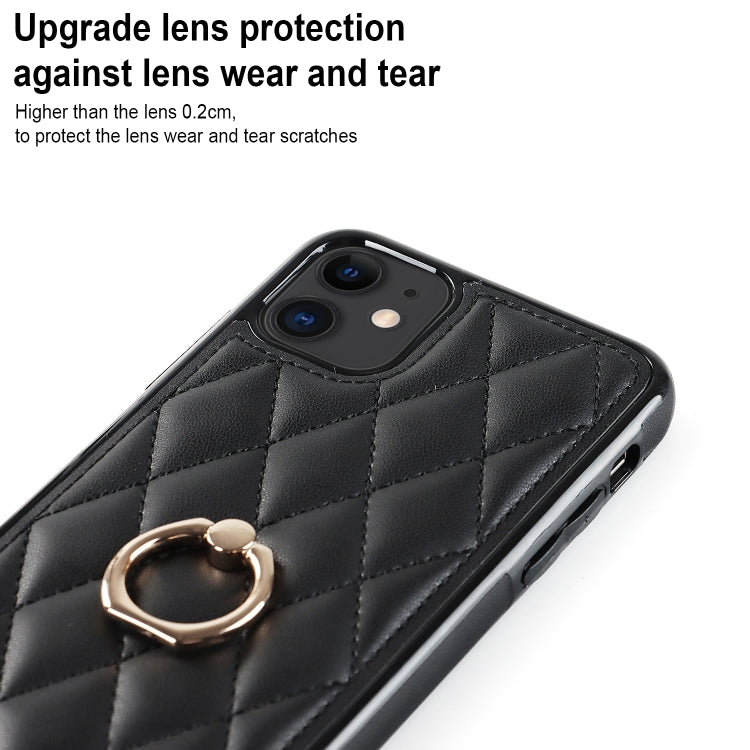 For iPhone 11 Rhombic PU Leather Phone Case with Ring Holder