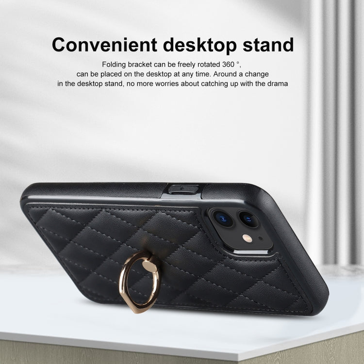 For iPhone 11 Rhombic PU Leather Phone Case with Ring Holder