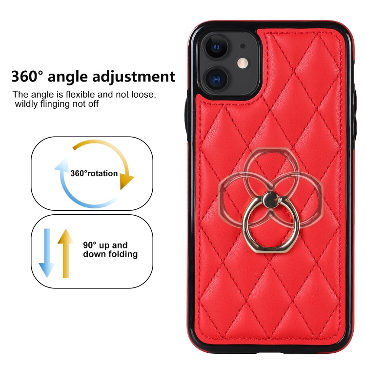 For iPhone 11 Rhombic PU Leather Phone Case with Ring Holder