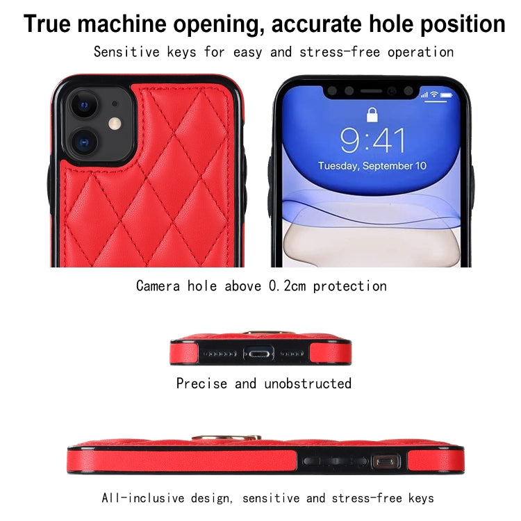 For iPhone 11 Rhombic PU Leather Phone Case with Ring Holder