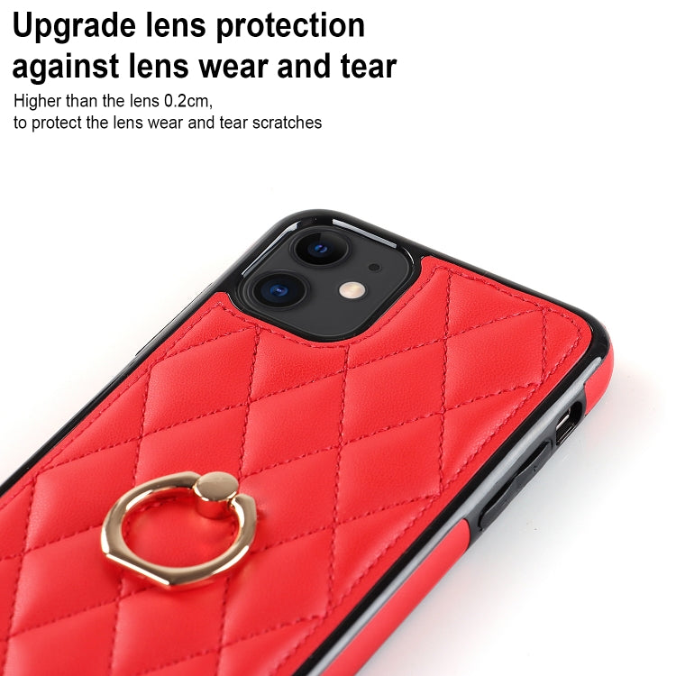 For iPhone 11 Rhombic PU Leather Phone Case with Ring Holder