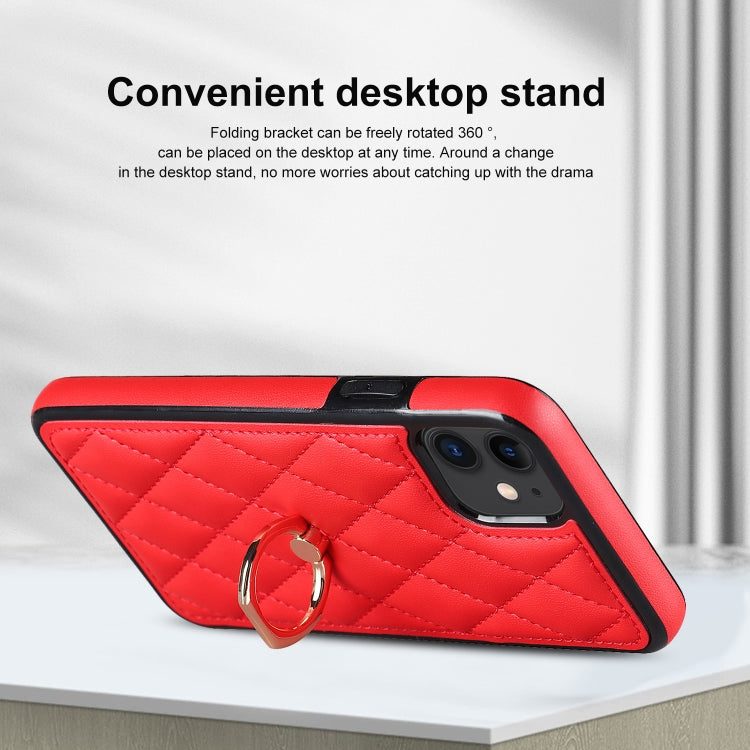 For iPhone 11 Rhombic PU Leather Phone Case with Ring Holder