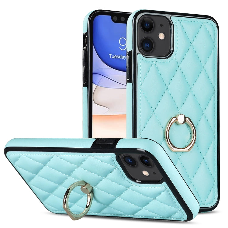 For iPhone 11 Rhombic PU Leather Phone Case with Ring Holder