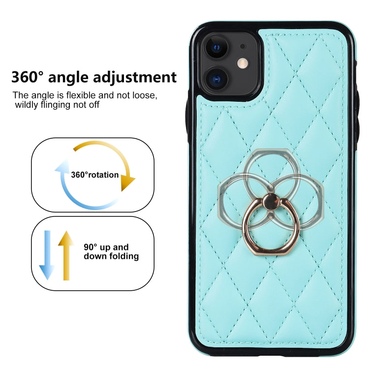 For iPhone 11 Rhombic PU Leather Phone Case with Ring Holder