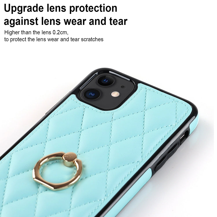 For iPhone 11 Rhombic PU Leather Phone Case with Ring Holder