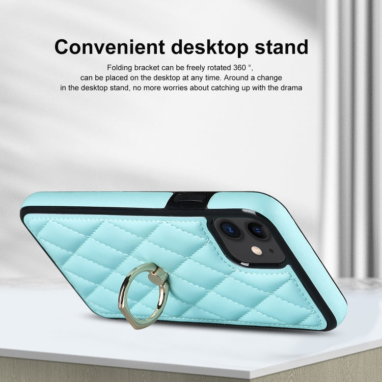 For iPhone 11 Rhombic PU Leather Phone Case with Ring Holder