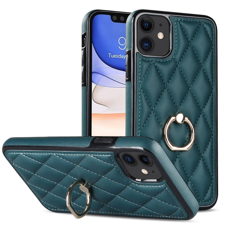For iPhone 11 Rhombic PU Leather Phone Case with Ring Holder