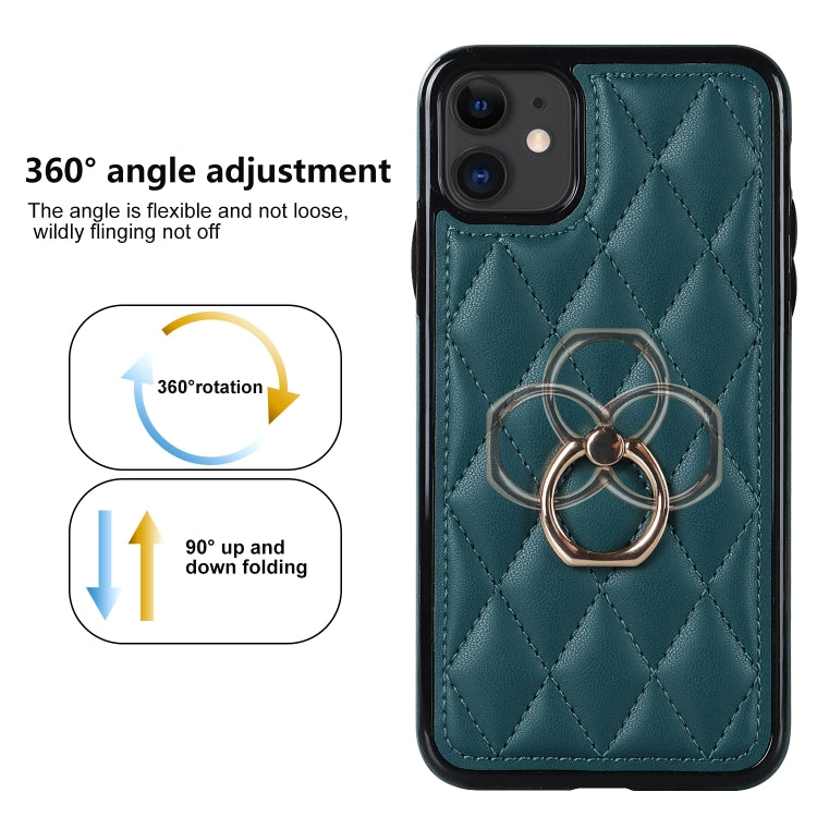 For iPhone 11 Rhombic PU Leather Phone Case with Ring Holder