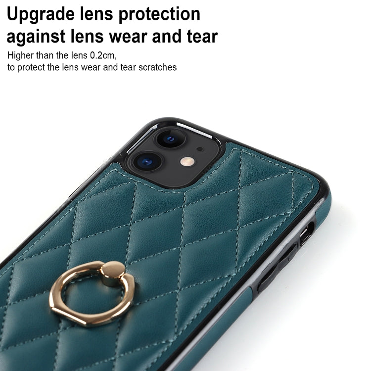 For iPhone 11 Rhombic PU Leather Phone Case with Ring Holder