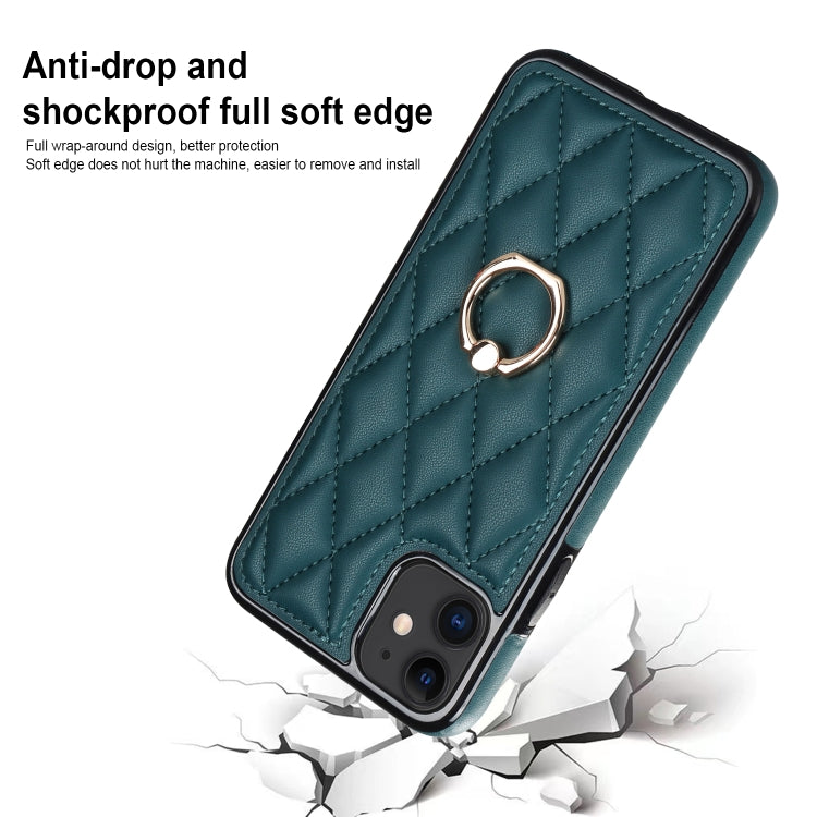 For iPhone 11 Rhombic PU Leather Phone Case with Ring Holder