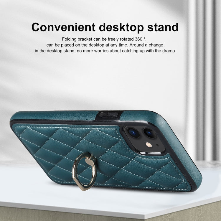 For iPhone 11 Rhombic PU Leather Phone Case with Ring Holder