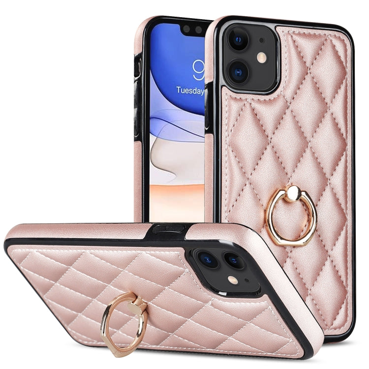 For iPhone 11 Rhombic PU Leather Phone Case with Ring Holder