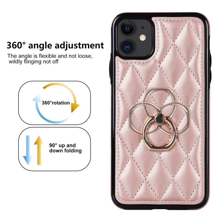 For iPhone 11 Rhombic PU Leather Phone Case with Ring Holder