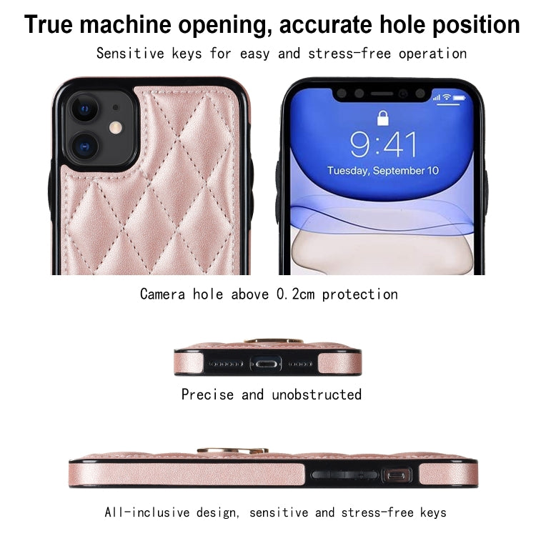 For iPhone 11 Rhombic PU Leather Phone Case with Ring Holder
