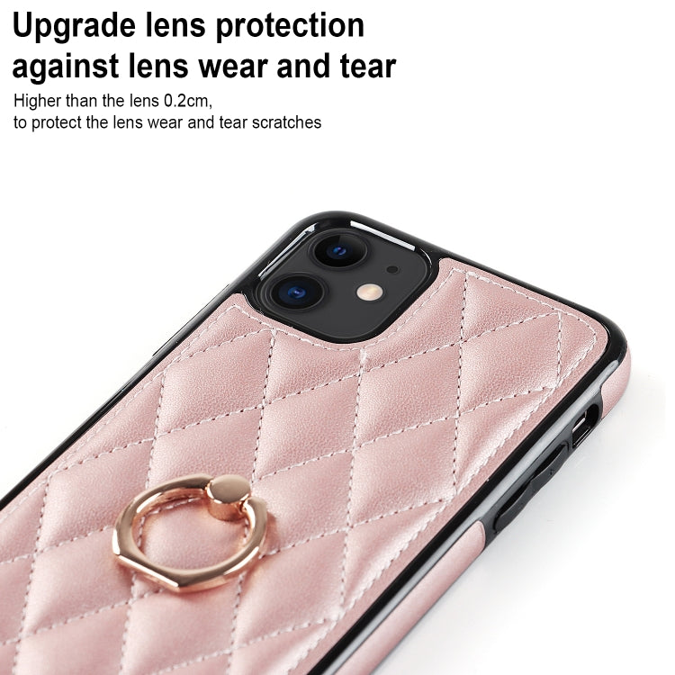 For iPhone 11 Rhombic PU Leather Phone Case with Ring Holder