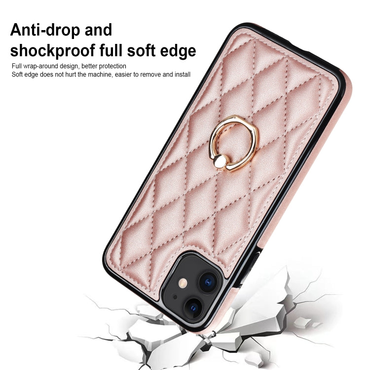 For iPhone 11 Rhombic PU Leather Phone Case with Ring Holder