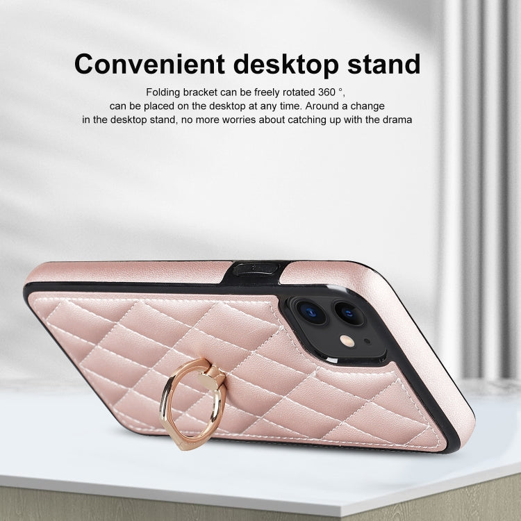 For iPhone 11 Rhombic PU Leather Phone Case with Ring Holder