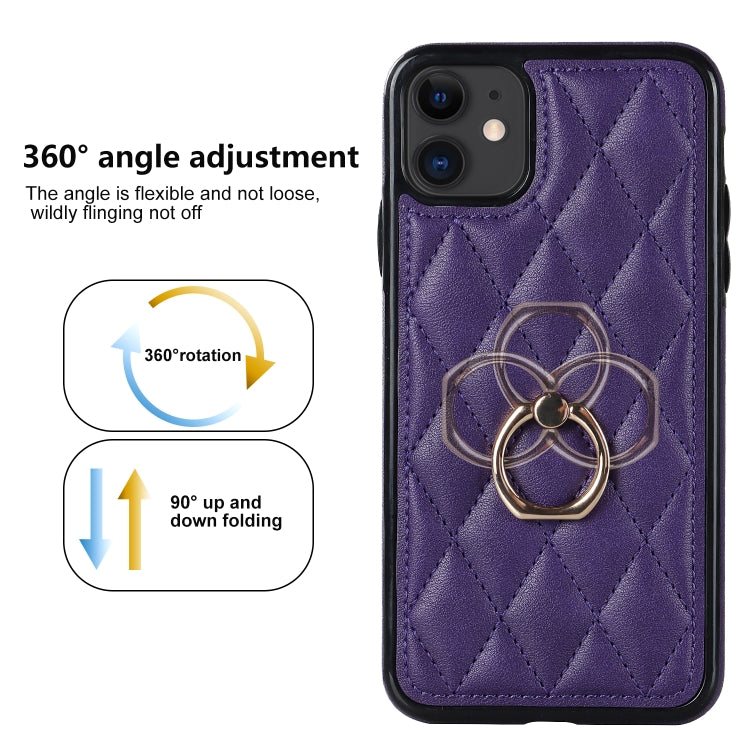 For iPhone 11 Rhombic PU Leather Phone Case with Ring Holder