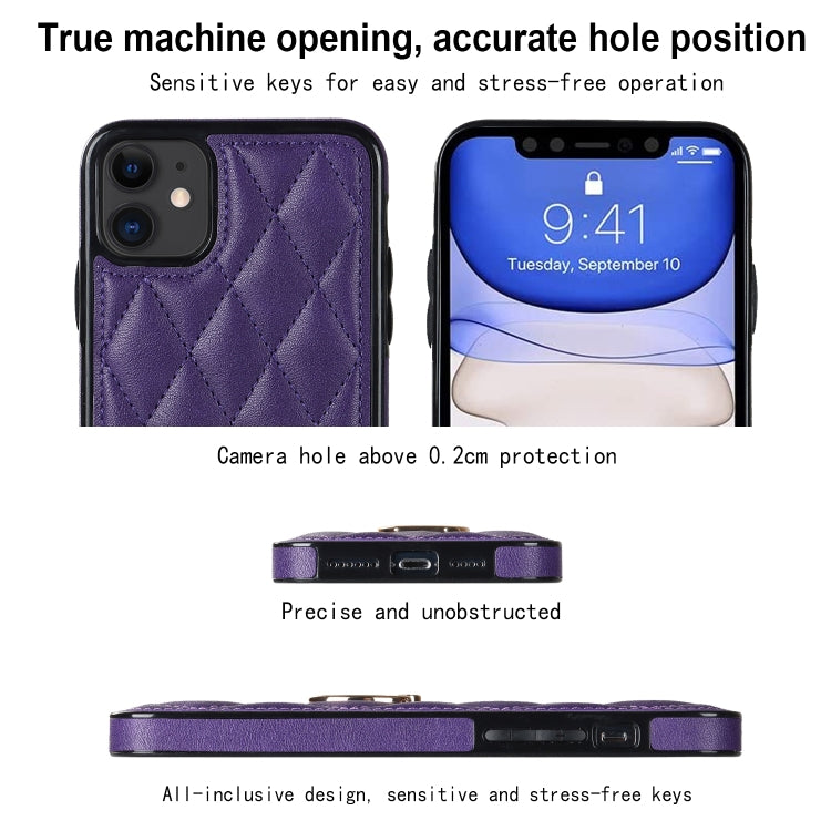 For iPhone 11 Rhombic PU Leather Phone Case with Ring Holder