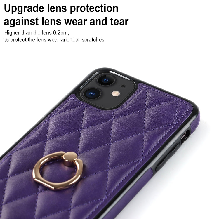 For iPhone 11 Rhombic PU Leather Phone Case with Ring Holder