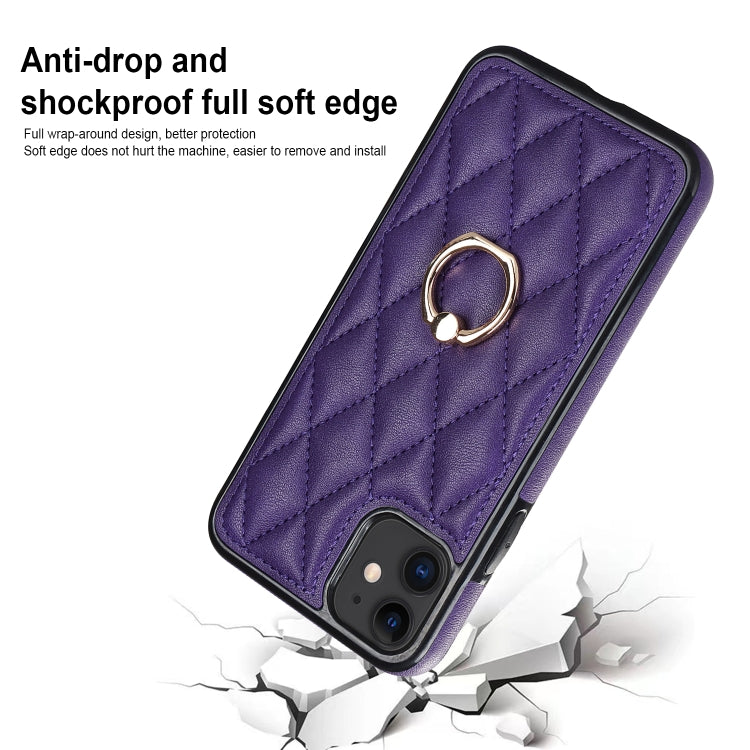 For iPhone 11 Rhombic PU Leather Phone Case with Ring Holder