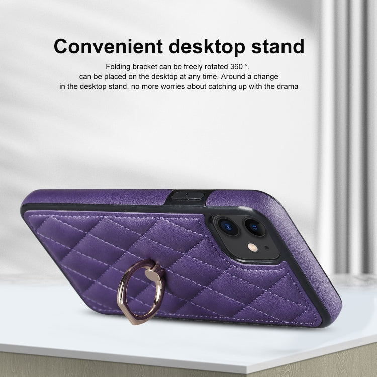 For iPhone 11 Rhombic PU Leather Phone Case with Ring Holder