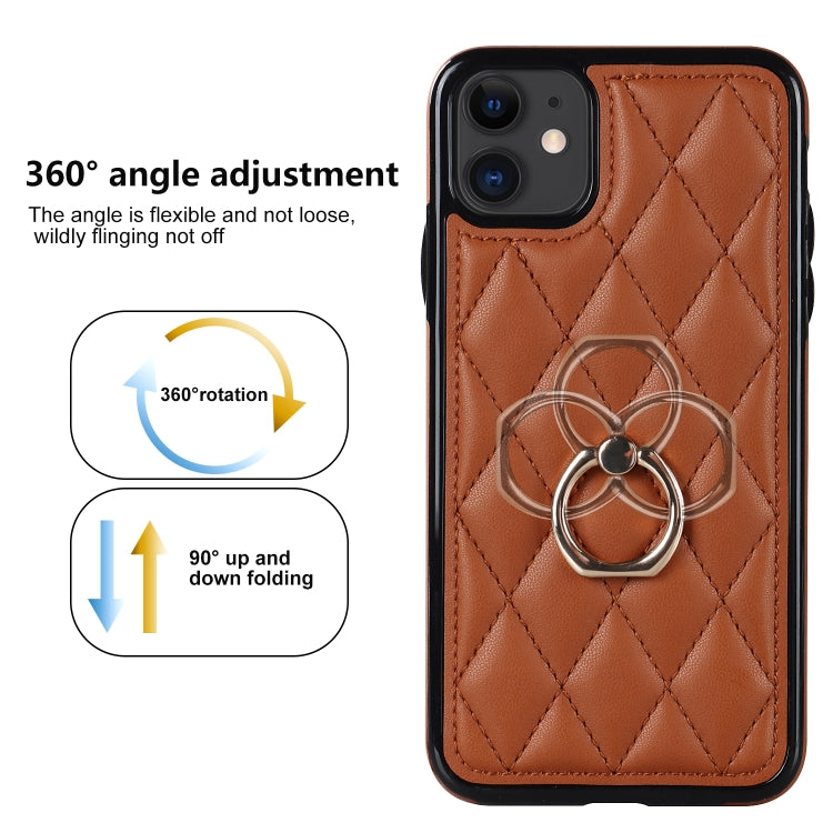 For iPhone 11 Rhombic PU Leather Phone Case with Ring Holder