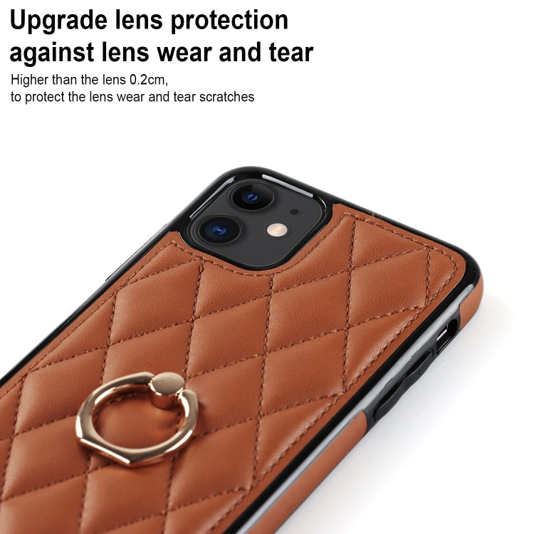 For iPhone 11 Rhombic PU Leather Phone Case with Ring Holder