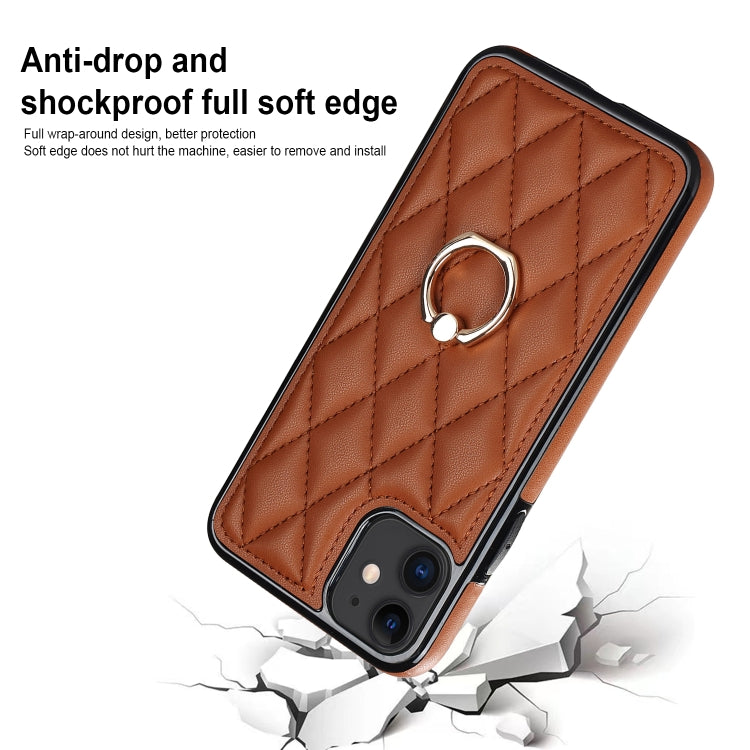 For iPhone 11 Rhombic PU Leather Phone Case with Ring Holder