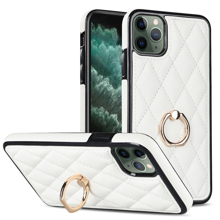 For iPhone 11 Pro Rhombic PU Leather Phone Case with Ring Holder