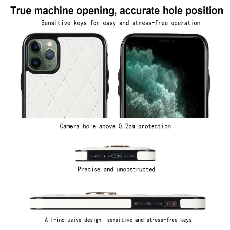 For iPhone 11 Pro Rhombic PU Leather Phone Case with Ring Holder
