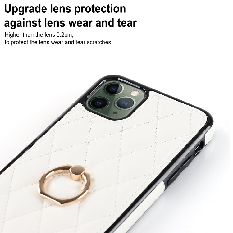 For iPhone 11 Pro Rhombic PU Leather Phone Case with Ring Holder
