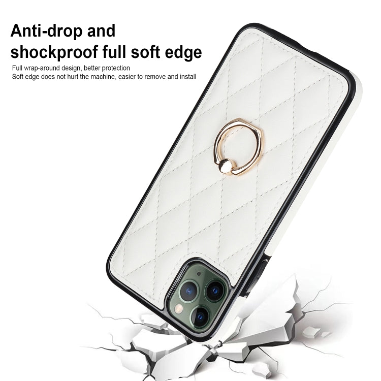 For iPhone 11 Pro Rhombic PU Leather Phone Case with Ring Holder