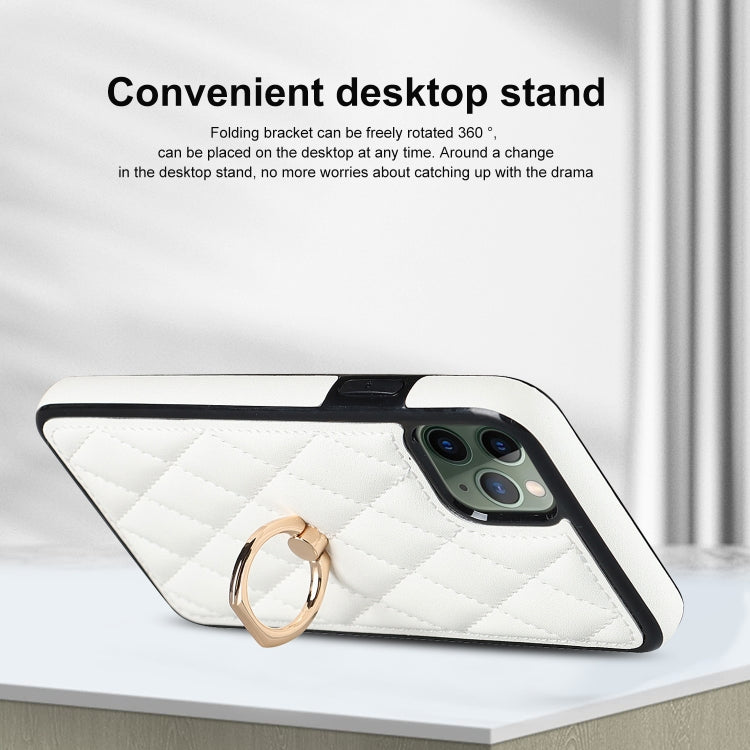 For iPhone 11 Pro Rhombic PU Leather Phone Case with Ring Holder