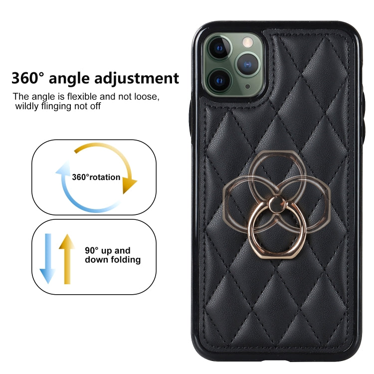 For iPhone 11 Pro Rhombic PU Leather Phone Case with Ring Holder