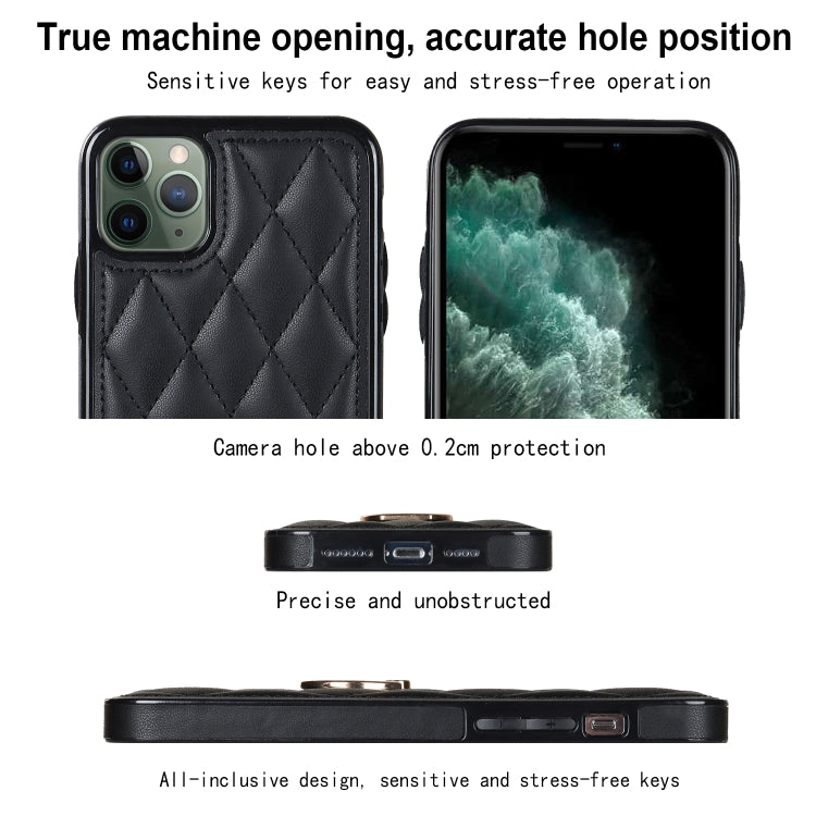For iPhone 11 Pro Rhombic PU Leather Phone Case with Ring Holder