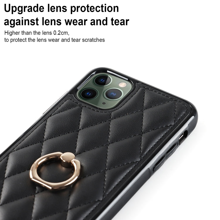 For iPhone 11 Pro Rhombic PU Leather Phone Case with Ring Holder