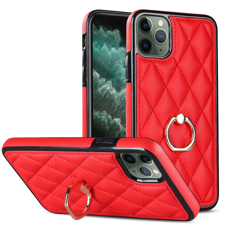 For iPhone 11 Pro Rhombic PU Leather Phone Case with Ring Holder