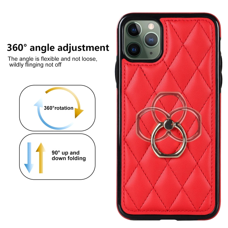 For iPhone 11 Pro Rhombic PU Leather Phone Case with Ring Holder