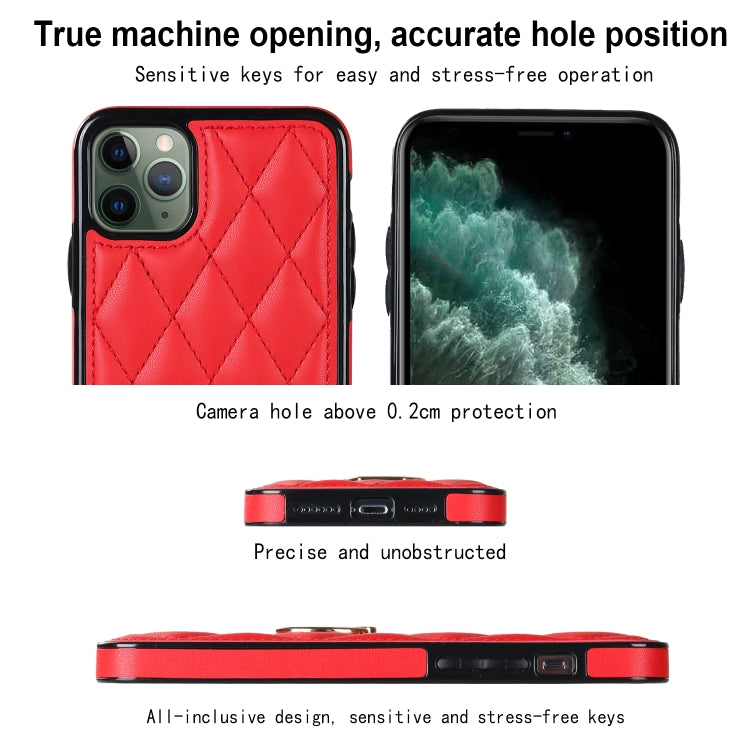 For iPhone 11 Pro Rhombic PU Leather Phone Case with Ring Holder