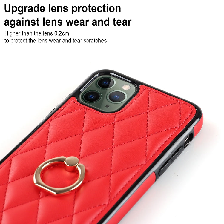 For iPhone 11 Pro Rhombic PU Leather Phone Case with Ring Holder