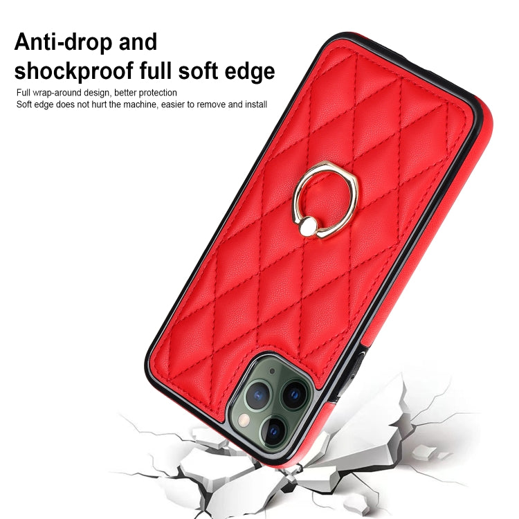 For iPhone 11 Pro Rhombic PU Leather Phone Case with Ring Holder