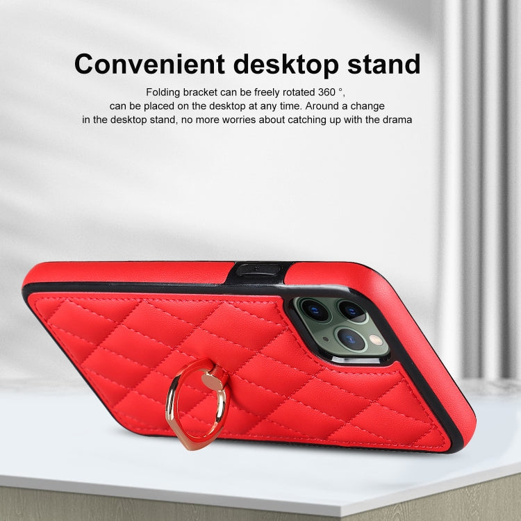 For iPhone 11 Pro Rhombic PU Leather Phone Case with Ring Holder