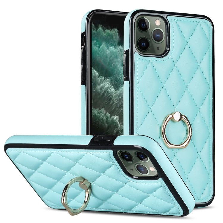 For iPhone 11 Pro Rhombic PU Leather Phone Case with Ring Holder